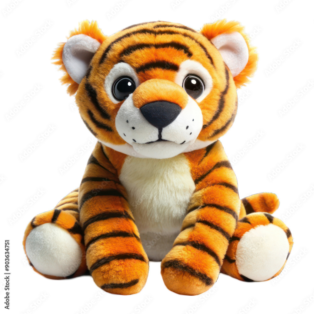 Happy tiger plush toy isolated on transparent background