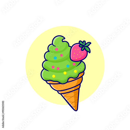 Ice Cream Cartoon Icon Illustration. Flat Cartoon Style with Sweet Food Icon Concept