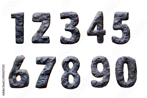 Stone numbers isolated on white background.