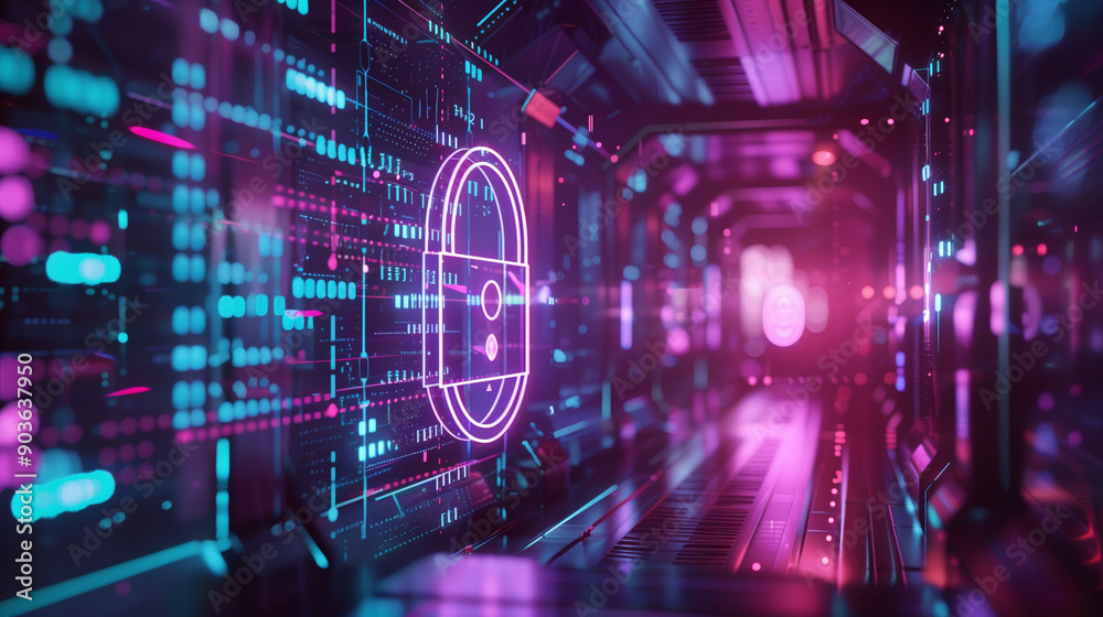 Cybersecurity Encryption and Data Protection in a Glowing High-Tech World, Virtual Shields and Digital Locks Cybersecurity Encryption and Data Protection in a Glowing High-Tech World, Virtual Shields and Digital Locks