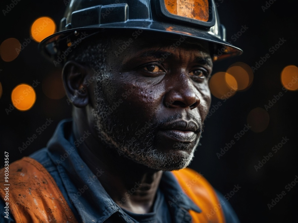 Coal miner from Africa on a black background. Coal miner from Africa on a black background.