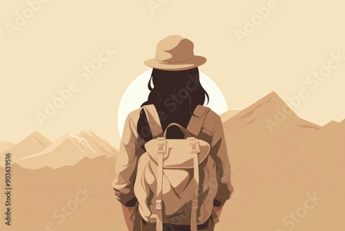 Adventurous hiker exploring mountain landscape