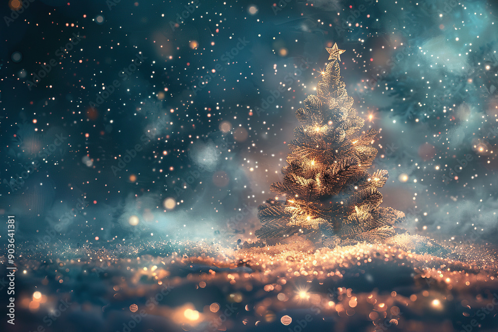 Christmas greeting card with bright winter holiday composition and New Year background