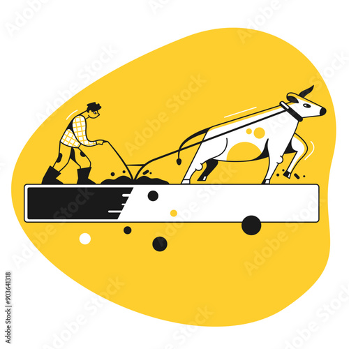 Download bar with a man pulling a cow on a cart