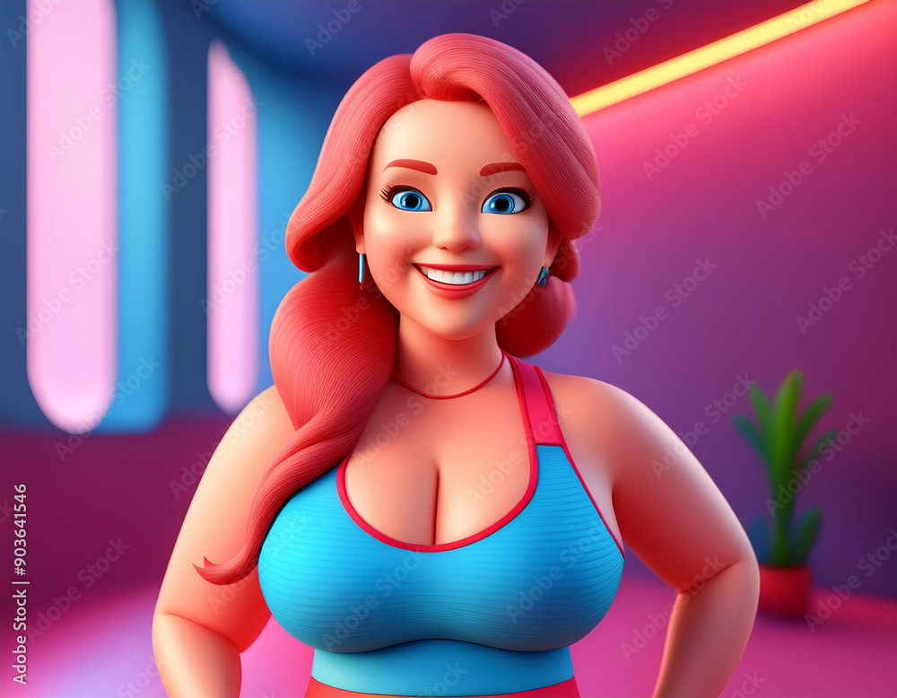 3d Style Plus Size Female Athlete Smiling in Sportswear Embracing Healthy, Active Lifestyle and Self-Acceptance 3d Style Plus Size Female Athlete Smiling in Sportswear Embracing Healthy, Active Lifestyle and Self-Acceptance