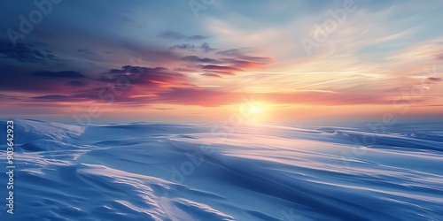 Snowy Landscape with a Dramatic Sunset Illustration © YOGI C