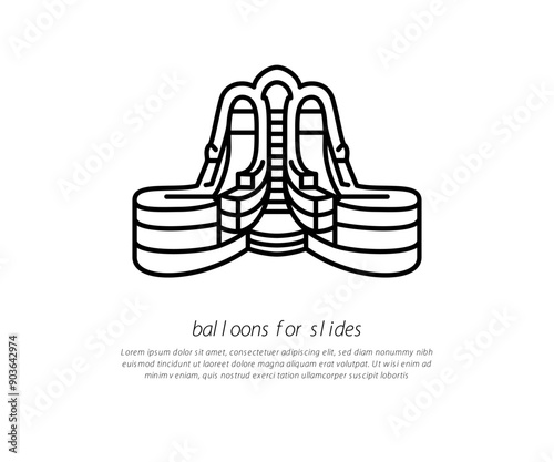 Bouncy inflatable icons. Vector trampoline pictograms for jumping game isolated on white background. balloon for slides game in line style.