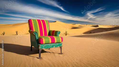 Yellow chair in the middle of the desert.