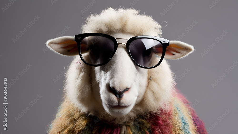 Fototapeta premium Funny sheep wearing sunglasses