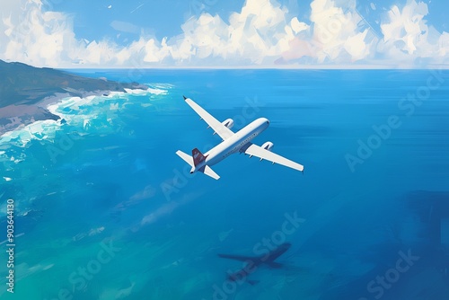 Wallpaper Mural airplane flying over the sea Torontodigital.ca