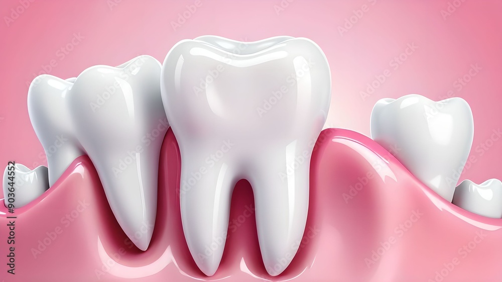 White tooth pink dental background illustration. Enamel whitening medical treatment, oral hygiene, toothpaste gum protection, bright clean implant. Dental clinic, dental floss, pediatric dentistry White tooth pink dental background illustration. Enamel whitening medical treatment, oral hygiene, toothpaste gum protection, bright clean implant. Dental clinic, dental floss, pediatric dentistry