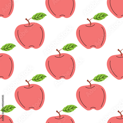 Vector flat style fruit , apple Illustration.	Seamless pattern.