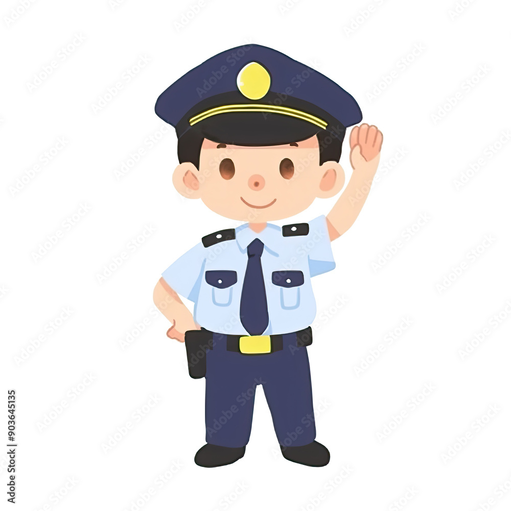 An illustration of a boy police officer raising one hand An illustration of a boy police officer raising one hand
