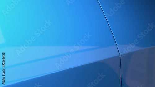 Metallic paintwork in blue color. Abstract background with smooth geometric shapes. Car door with reflections. 3d illustration