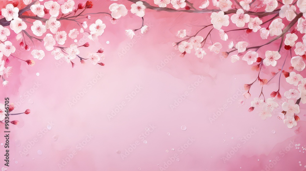 Fototapeta premium Frame of Sprigs Sakura Cherry Blossoms on pink background.Holiday Concept of spring, 8 march, mother day, april, may, Persian new year.