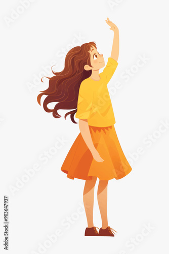 Girl reaching up illustration