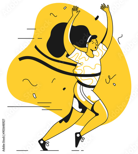 Female runner crosses the finish line