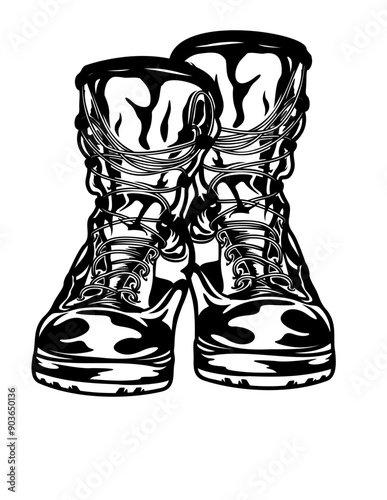 Combat Boots | Army | Country Servant | Military Gear | Veteran Dad | Navy | Soldier shoes | Country Protector | Original Illustration | Vector and Clipart | Cutfile and Stencil