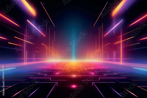 Futuristic neon digital abstract landscape