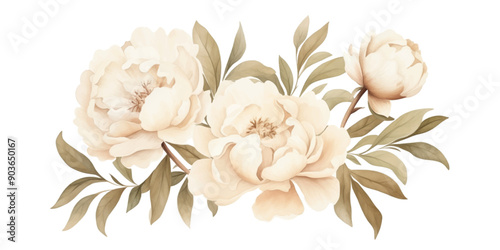 Beige Peonies Vector isolated illustration on white background Separate element to decorate wedding cards, birthday greetings, gift for favorite women