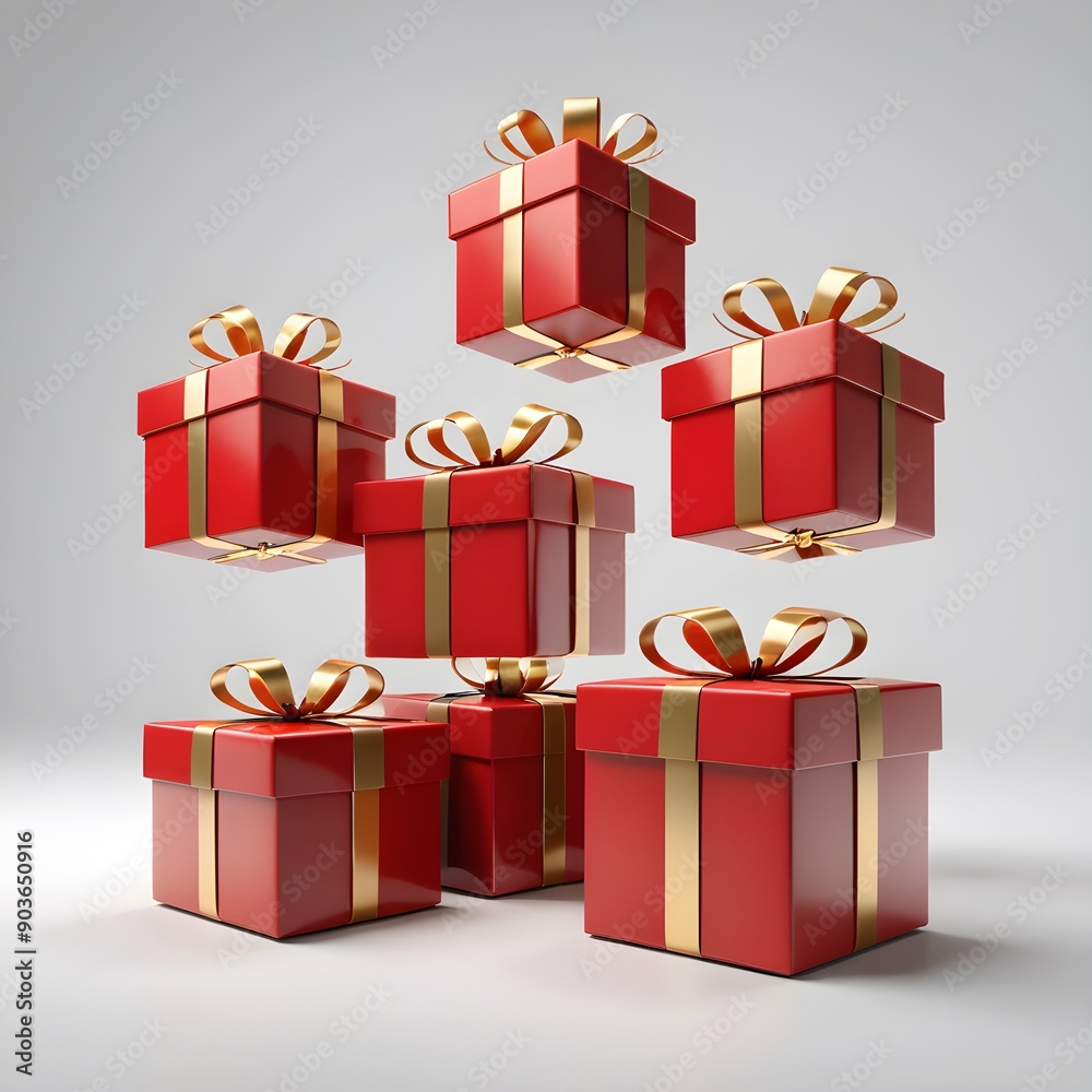 Fototapeta premium 3D Cartoon Style Floating Gift Boxes on White Background