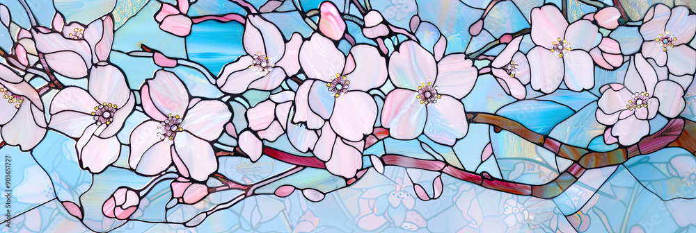 Serene Cherry Blossom Stained Glass