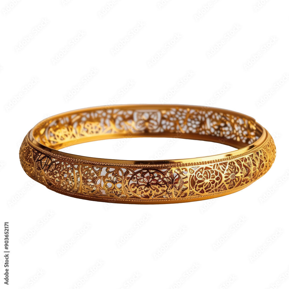 A golden bracelet with intricate patterns on transparent background A golden bracelet with intricate patterns on transparent background