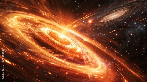 A CGI visualization of a black hole warping space-time, with a realistic accretion disk and gravitational lensing effects