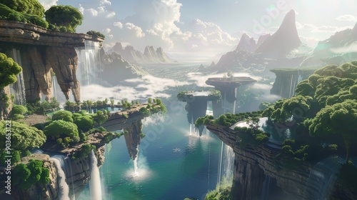 A CGI-created surreal dreamscape with impossible geometry, floating islands, and physics-defying waterfalls, 8K resolution