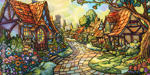 Charming Cottage Stained Glass Scene