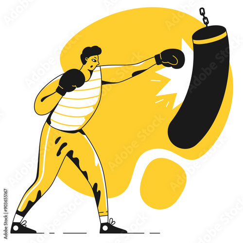 Boxer working out with a punching bag