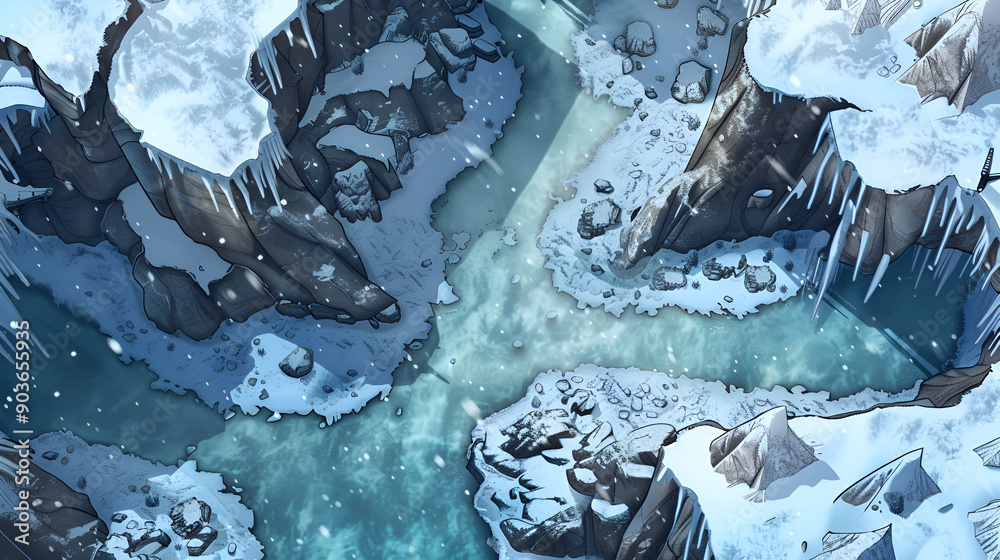 Fototapeta premium Christmas Battle Map - DnD, RPG Map for Dungeons and Dragons, Game Background, Top View, Winter