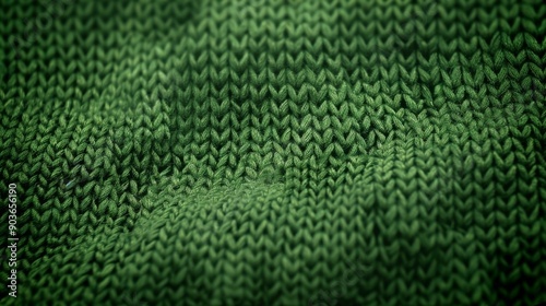 Green woolen knitting fabric texture background. Knit backdrop. Warm winter sweater or scarf, knitwear