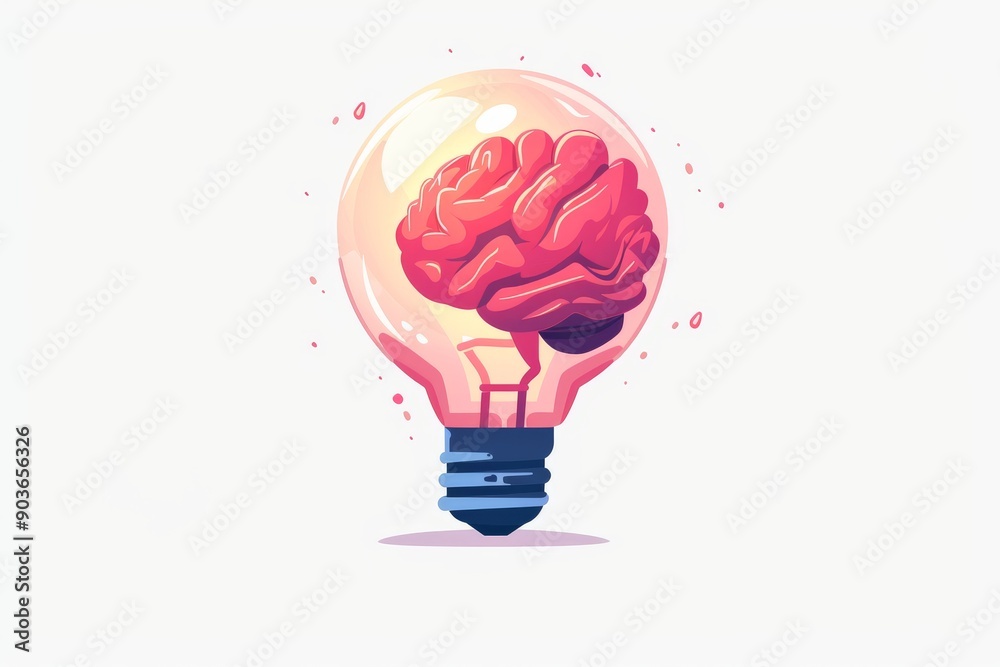 Pink and red brain lightbulb with heart creative thinking and innovation vector illustration bright colors mental inspiration conceptual design Pink and red brain lightbulb with heart creative thinking and innovation vector illustration bright colors mental inspiration conceptual design