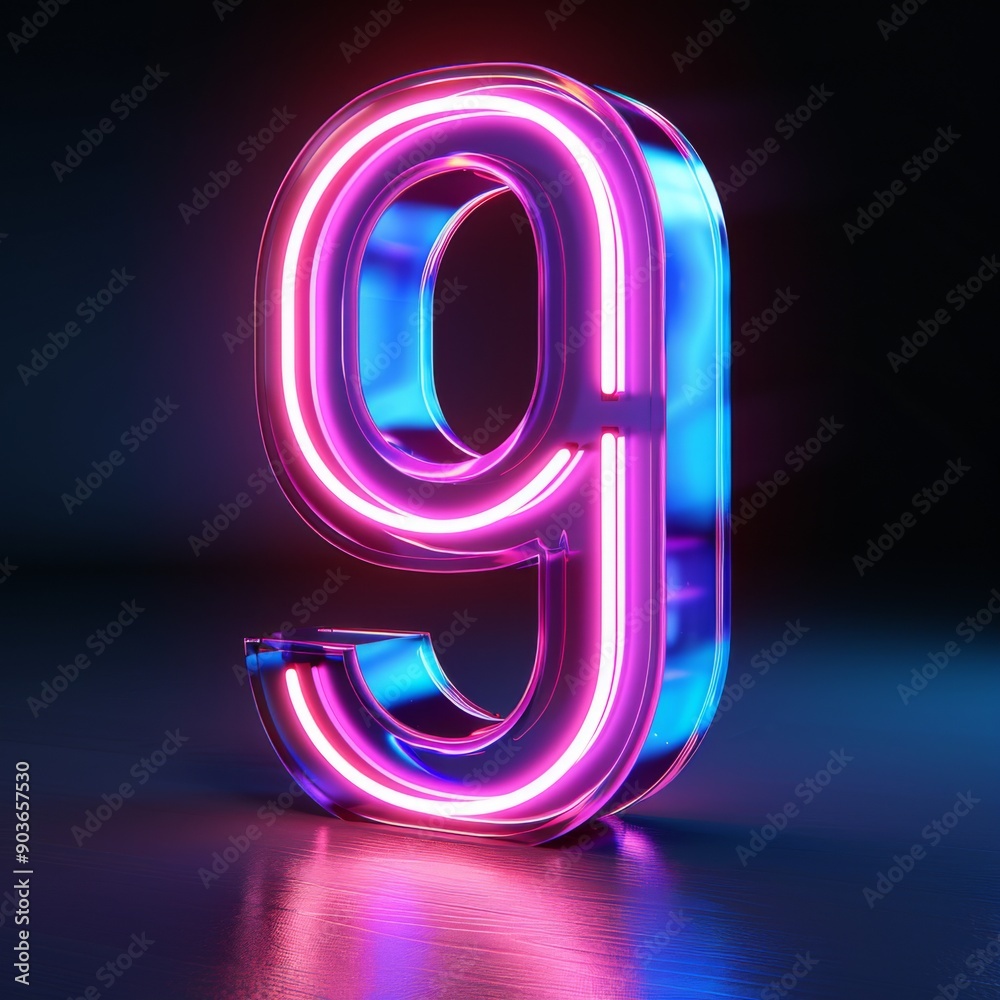 Number 9 neon sign number nine on a dark background Number 9 neon sign number nine on a dark background