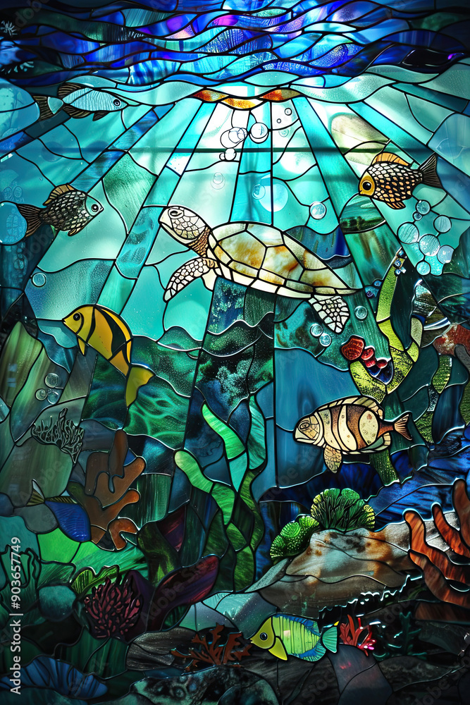 Ocean Depths Stained Glass Scene