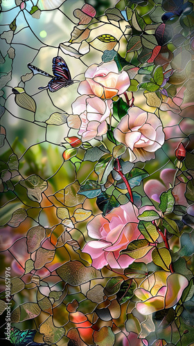 Obraz na płótnie Rose Garden Stained Glass Art w salonie