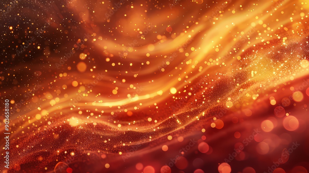 gold particles in red liquid. Magic waves of golden shiny particles of different shades of red liquid with depth of field. A galaxy of countless gold dust particles. gold particles in red liquid. Magic waves of golden shiny particles of different shades of red liquid with depth of field. A galaxy of countless gold dust particles.