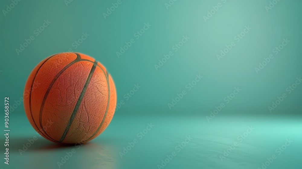 Obraz premium A single basketball sits on a turquoise surface, with ample copy space.