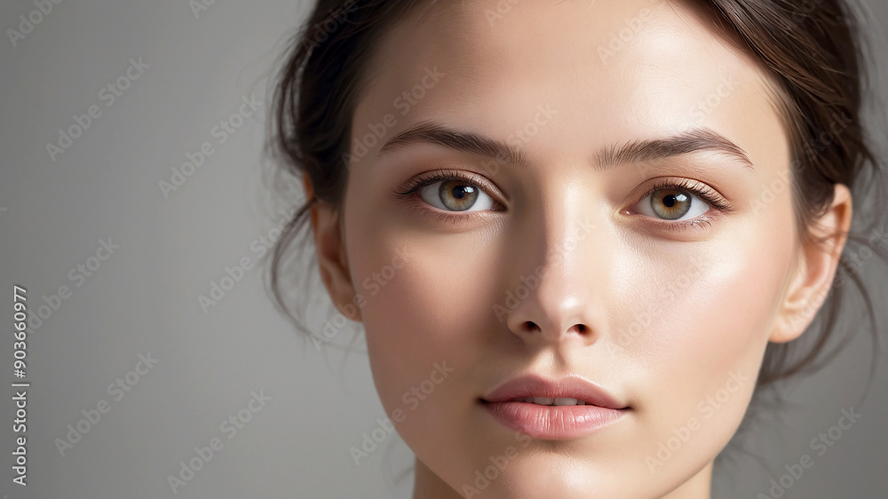 woman's face with beautiful, luminous skin. The soft, warm lighting highlights her flawless complexion woman's face with beautiful, luminous skin. The soft, warm lighting highlights her flawless complexion