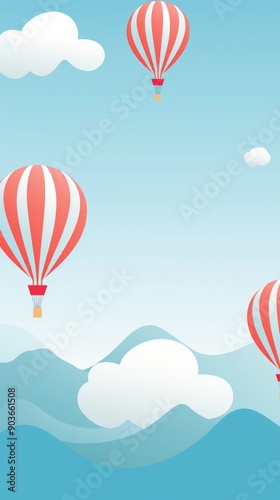 Wallpaper Mural Hot air balloons glide gracefully over tranquil mountains, creating a beautiful contrast against the bright blue sky and fluffy clouds Torontodigital.ca