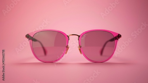 Pink sunglasses on a pink background. A minimalist and stylish image. photo