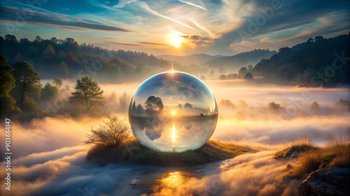 visualize a glowing sphere at the center of a mist