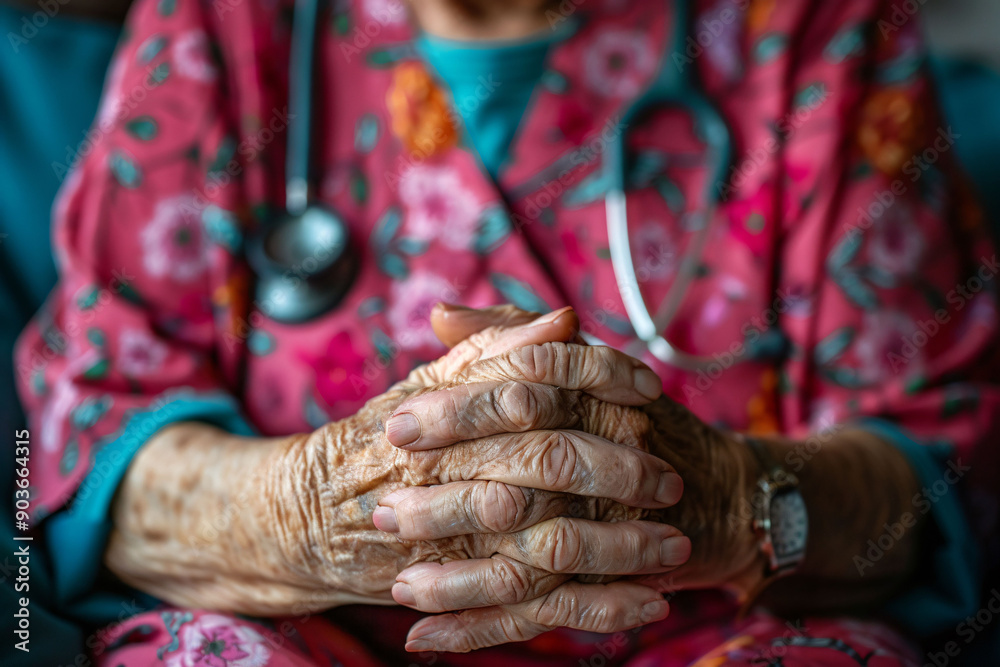 Fototapeta premium Elderly Woman's Hands with Stethoscope