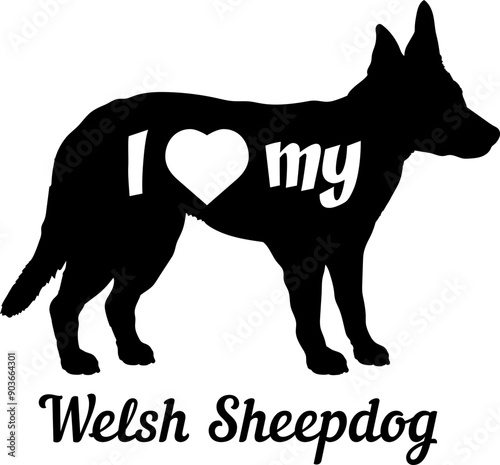 I love my Welsh Sheepdog Dog silhouette dog breeds logo dog monogram vector