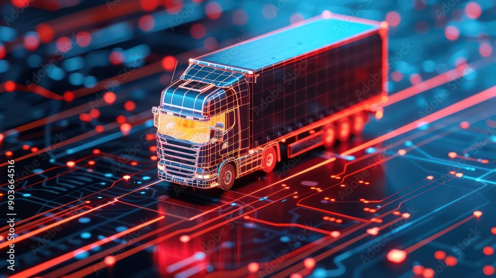 Fototapeta premium AI algorithms optimizing logistics routes on a holographic display