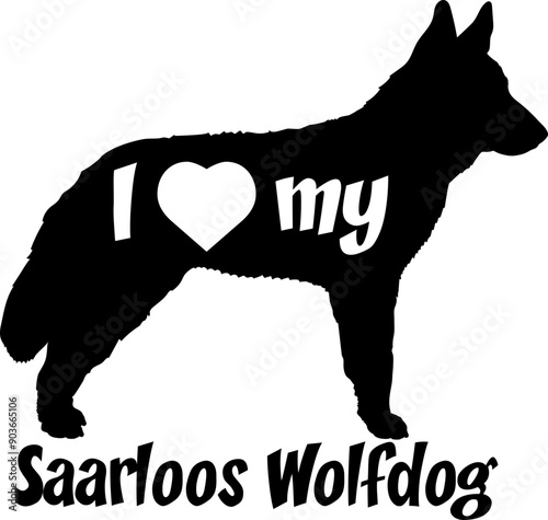 I love my Saarloos Wolfdog Dog silhouette dog breeds logo dog monogram vector photo