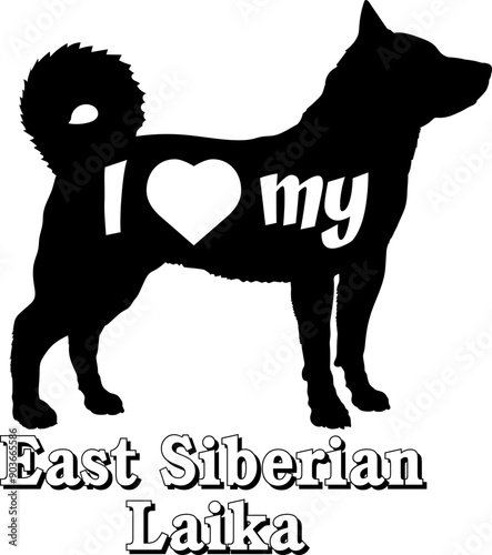 I love my East Siberian Laika Dog silhouette dog breeds logo dog monogram vector