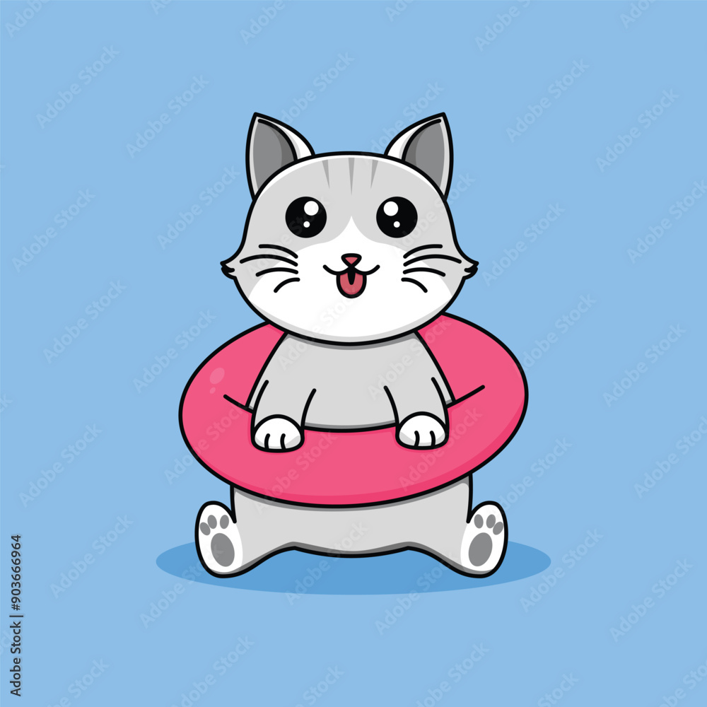 cute character gray cat wearing a lifebuoy cute character gray cat wearing a lifebuoy