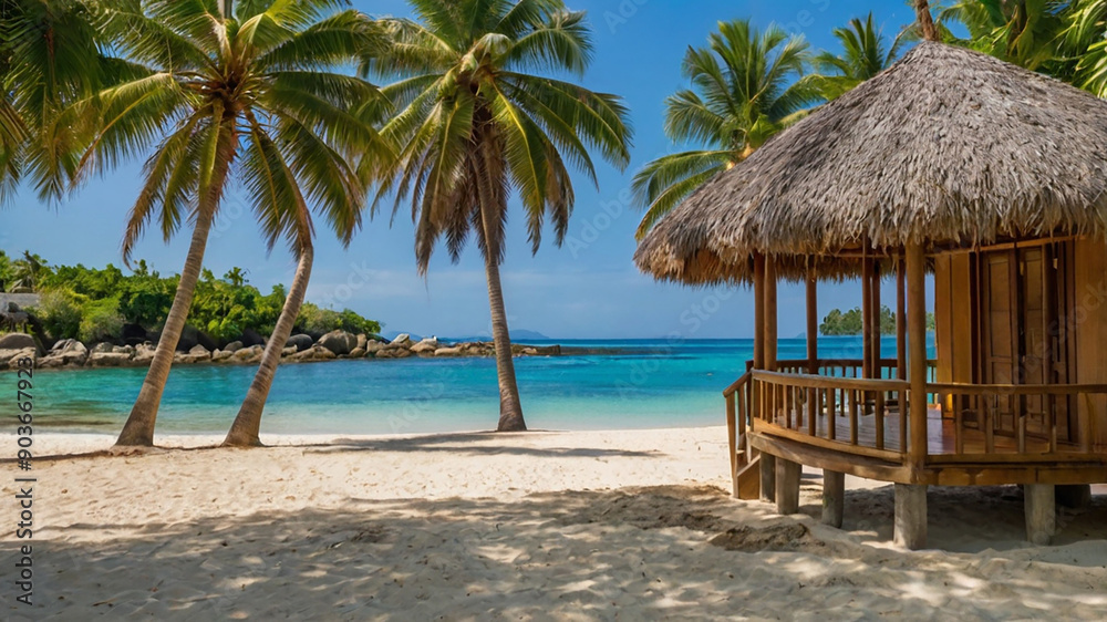 beach with palm trees and sea beach with palm trees and sea